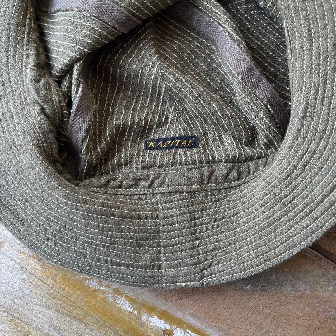 KAPITAL キャピタル　オリーブ　グリーン ストライプ バケットハット