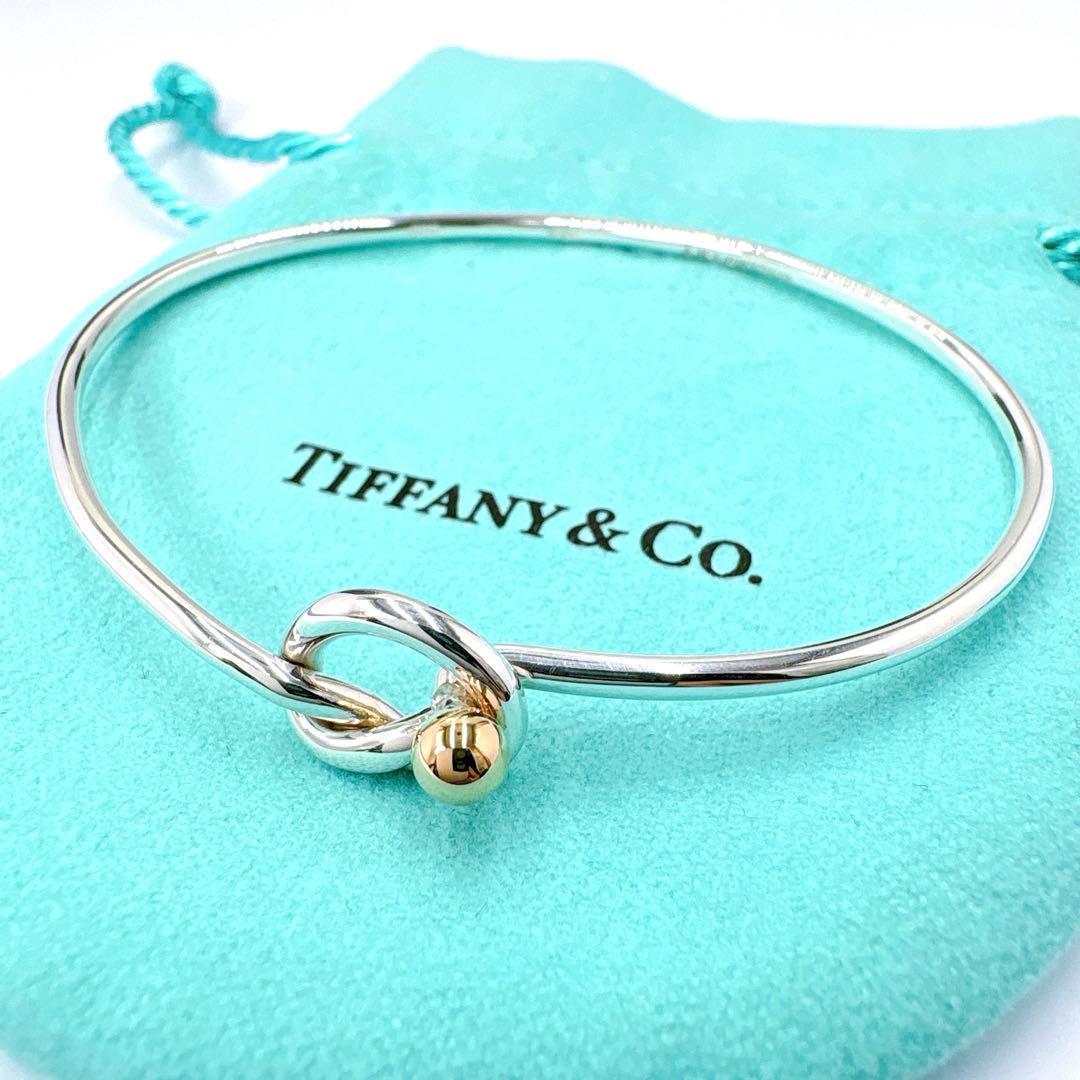 極美品 オールドティファニー ラブノット コンビ バングル シルバー k18
