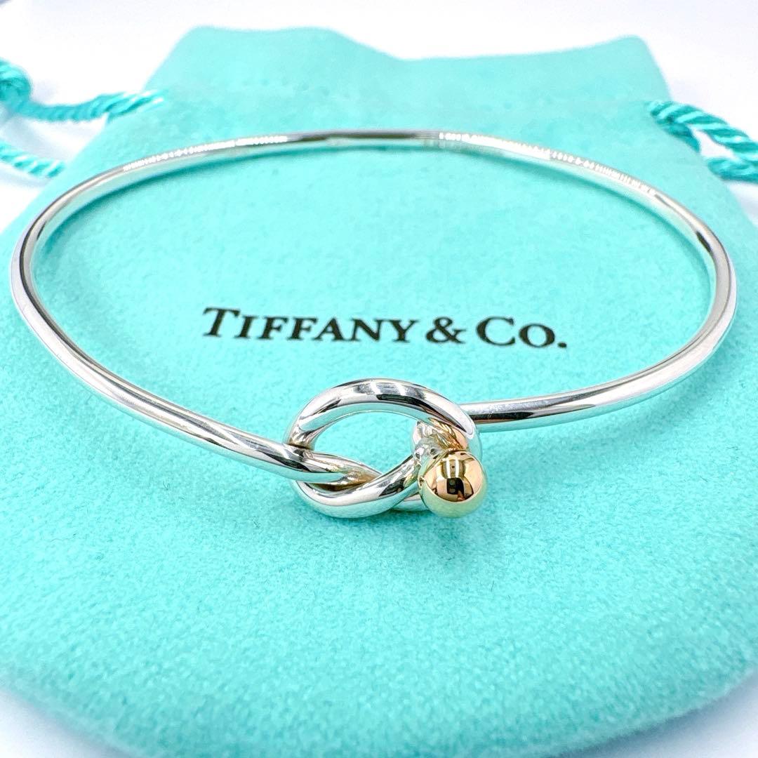 極美品 オールドティファニー ラブノット コンビ バングル シルバー k18