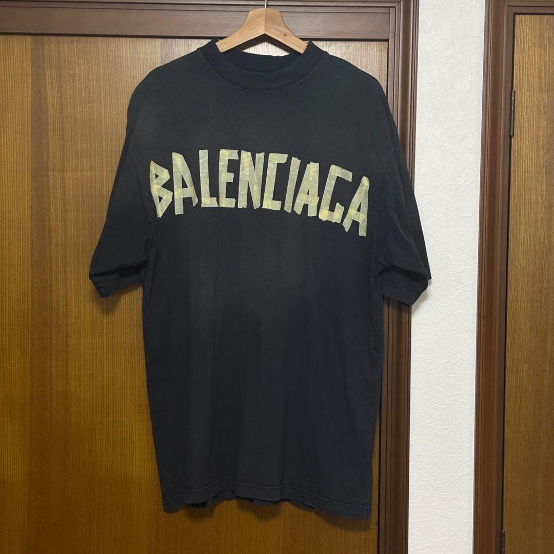 正規品BALENCIAGA ユーズド加工 テープロゴ Tシャツ　値下げ可