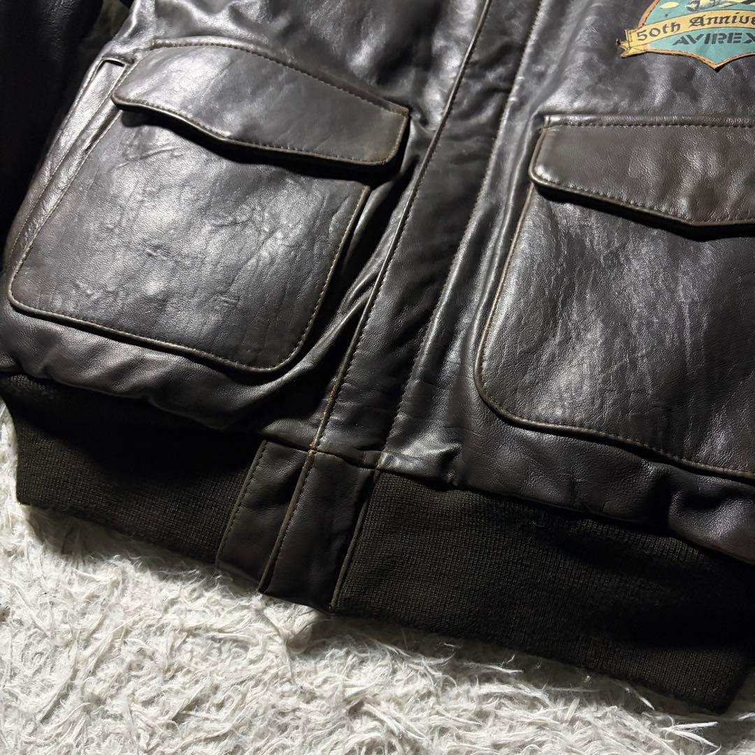 【雰囲気抜群】AVIREXフライトジャケットA-2 羊革　50周年　ブラウン