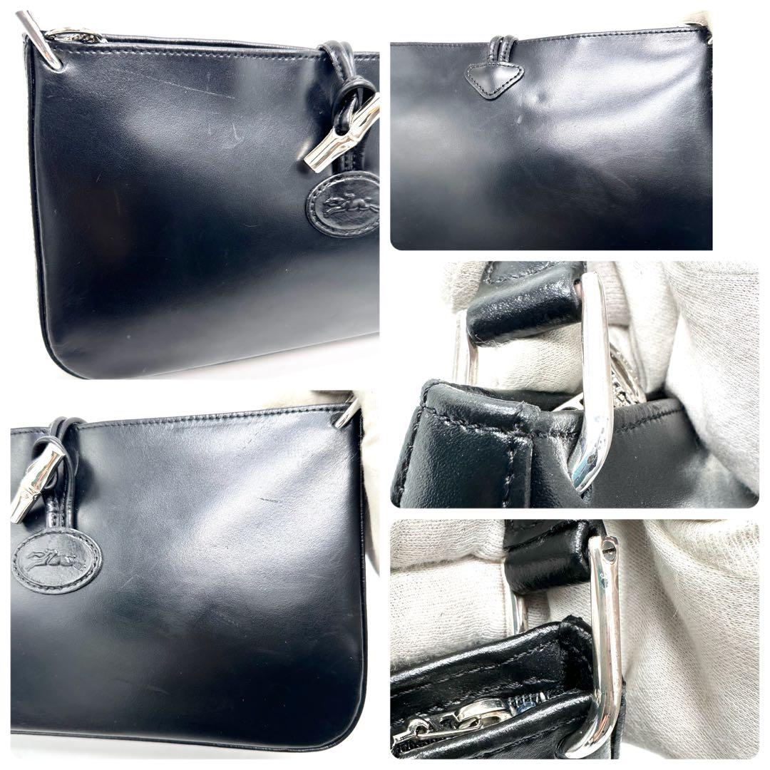 ロンシャン ロゾ アクセサリーポーチ ワンショルダー ホースロゴ 本革 ブラック