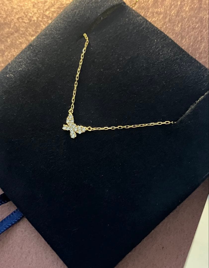 【証明書箱あり】【美品】AHKAHバタフライパヴェネックレス18KYG