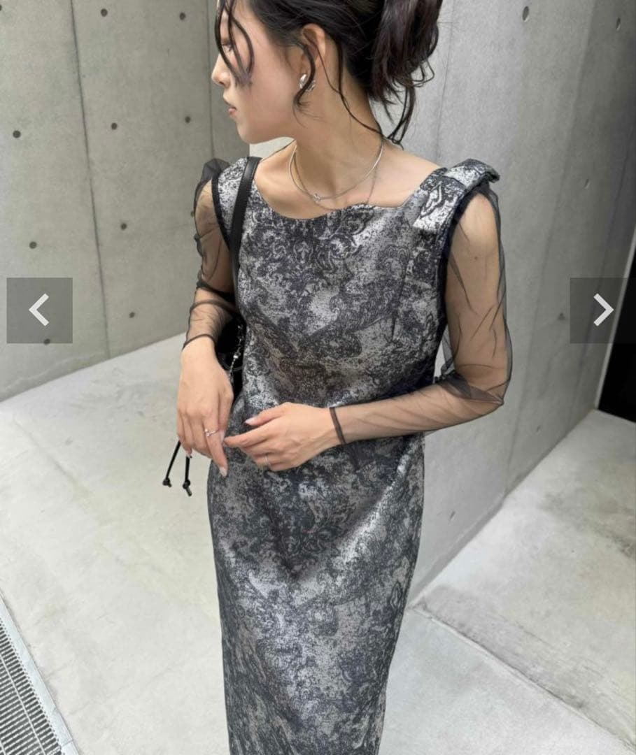 新品LERURE Shoulder ribbon jacquard dress