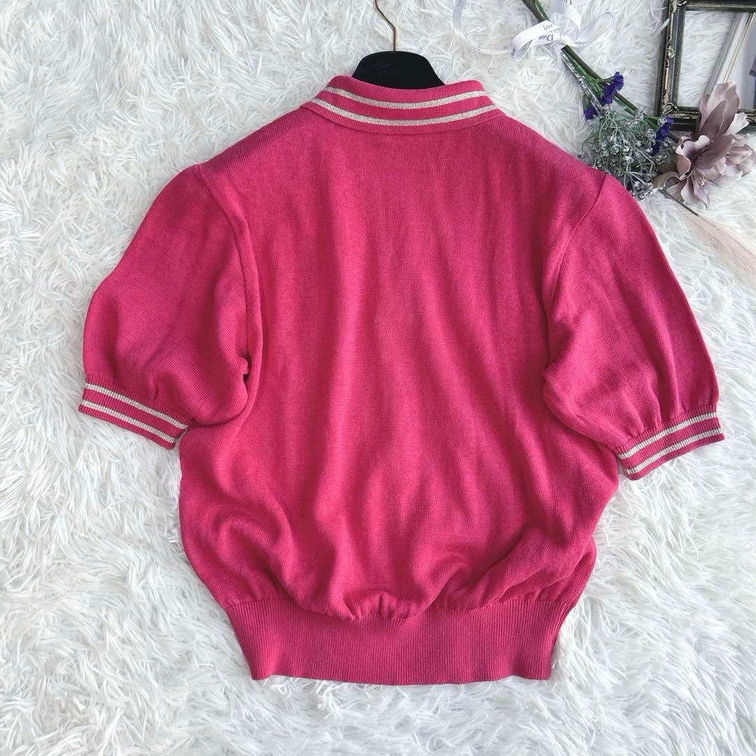 希少✨イヴサンローラン リネン混　ポロシャツ 半袖 金ボタン ロゴ刺繍　ピンク