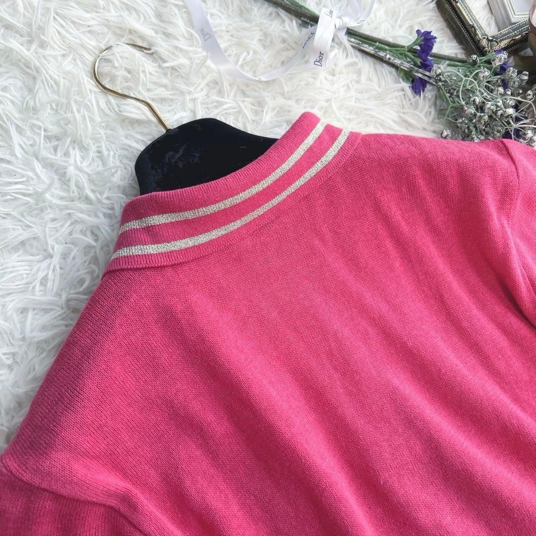 希少✨イヴサンローラン リネン混　ポロシャツ 半袖 金ボタン ロゴ刺繍　ピンク