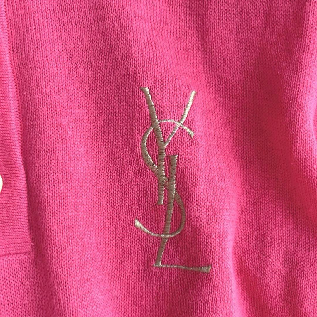 希少✨イヴサンローラン リネン混　ポロシャツ 半袖 金ボタン ロゴ刺繍　ピンク