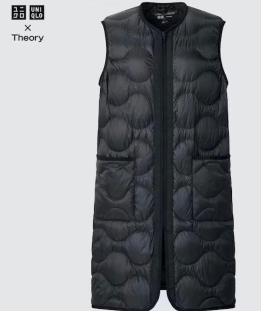 美品★ユニクロ セオリー theory ウルトラライトダウンロングベスト S 黒