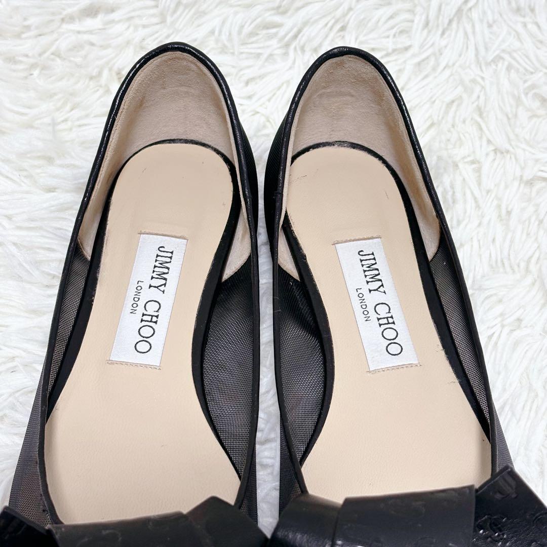 ✨外観美品✨Jimmy Choo ブラック フラットシューズ セレモニー リボン