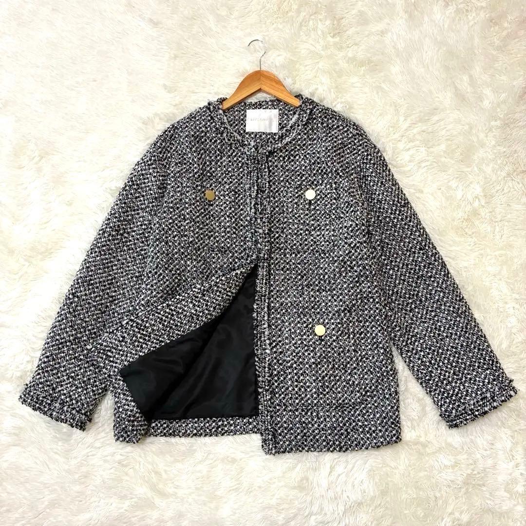 美品◆RIVE DROITE リヴドロワ　ツイードジャケット　フリンジ　金ボタン