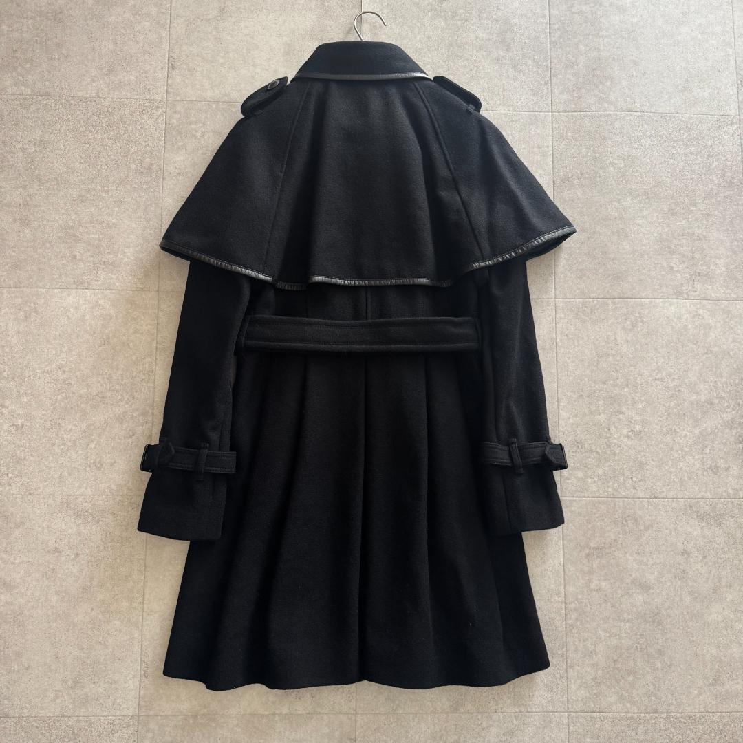 バーバリーブルーレーベル　タグ付　 ロングコート　ケープ付き　2way　黒　38