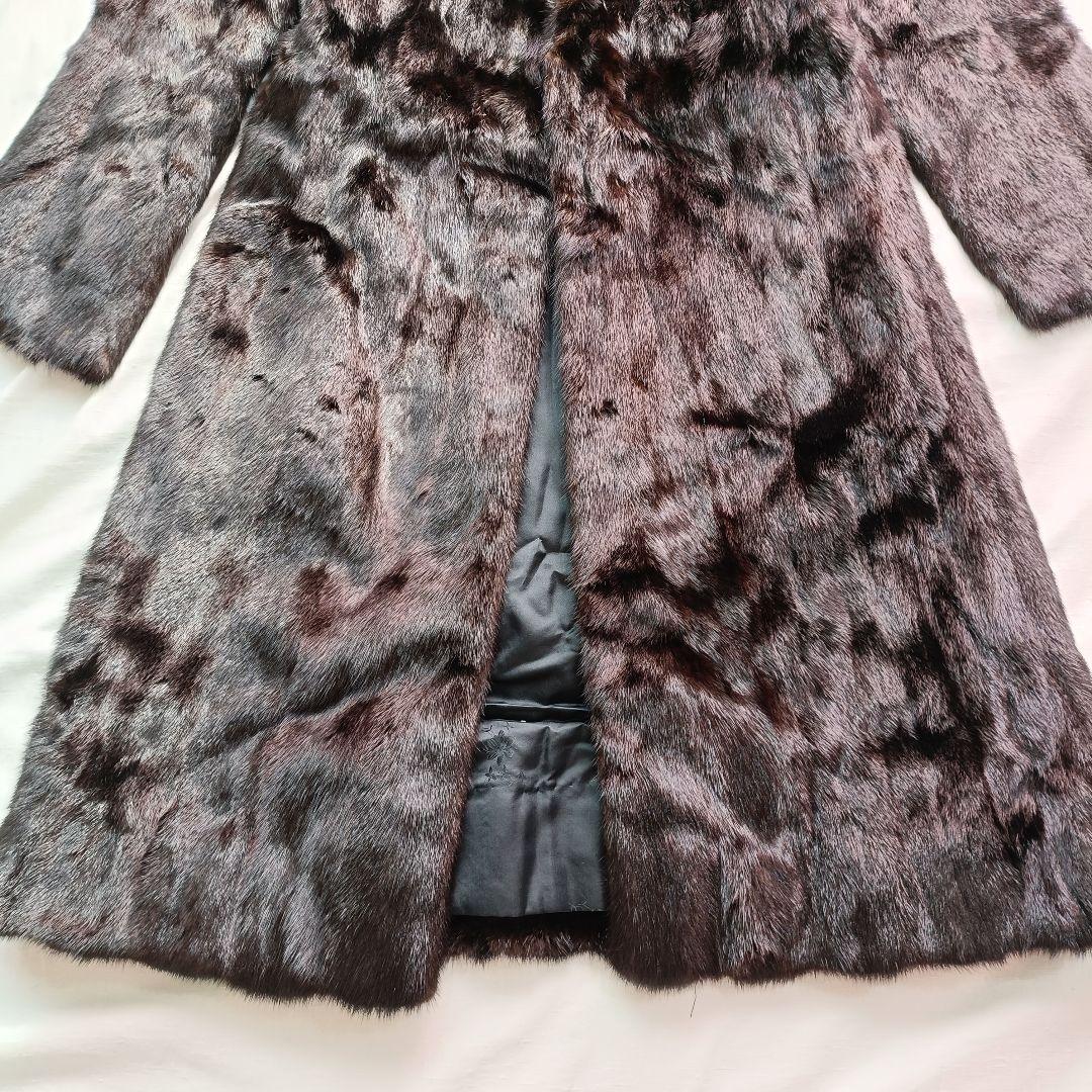 毛皮　ミンク　ダークブラウン ファーコート ロングコート