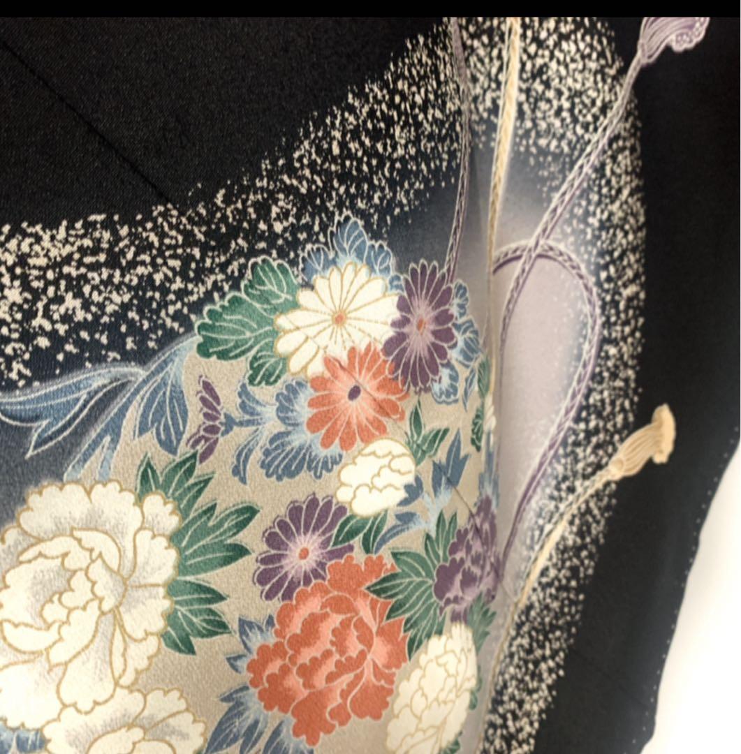 美品　正絹 黒留袖　4点フルセット 鳳凰　袋帯　結婚式　比翼仕立て　五つ紋