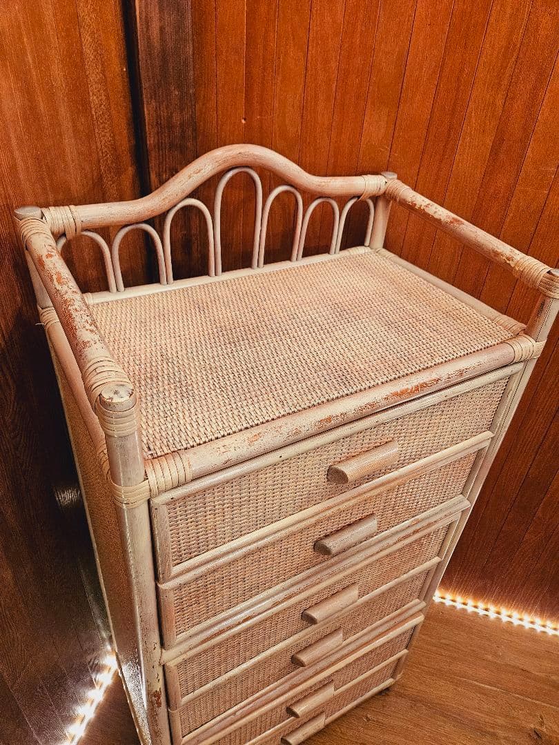 日本製 ラタンチェスト アンティーク加工 藤家具 ヴィンテージ 無垢材