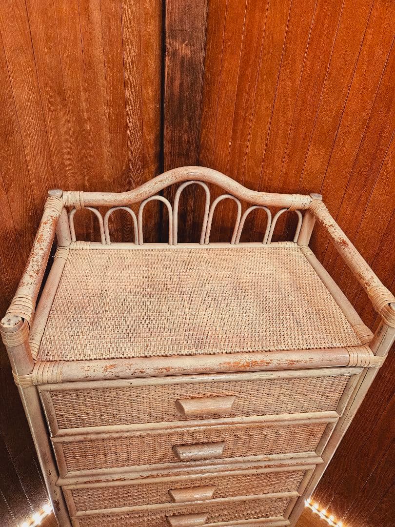 日本製 ラタンチェスト アンティーク加工 藤家具 ヴィンテージ 無垢材