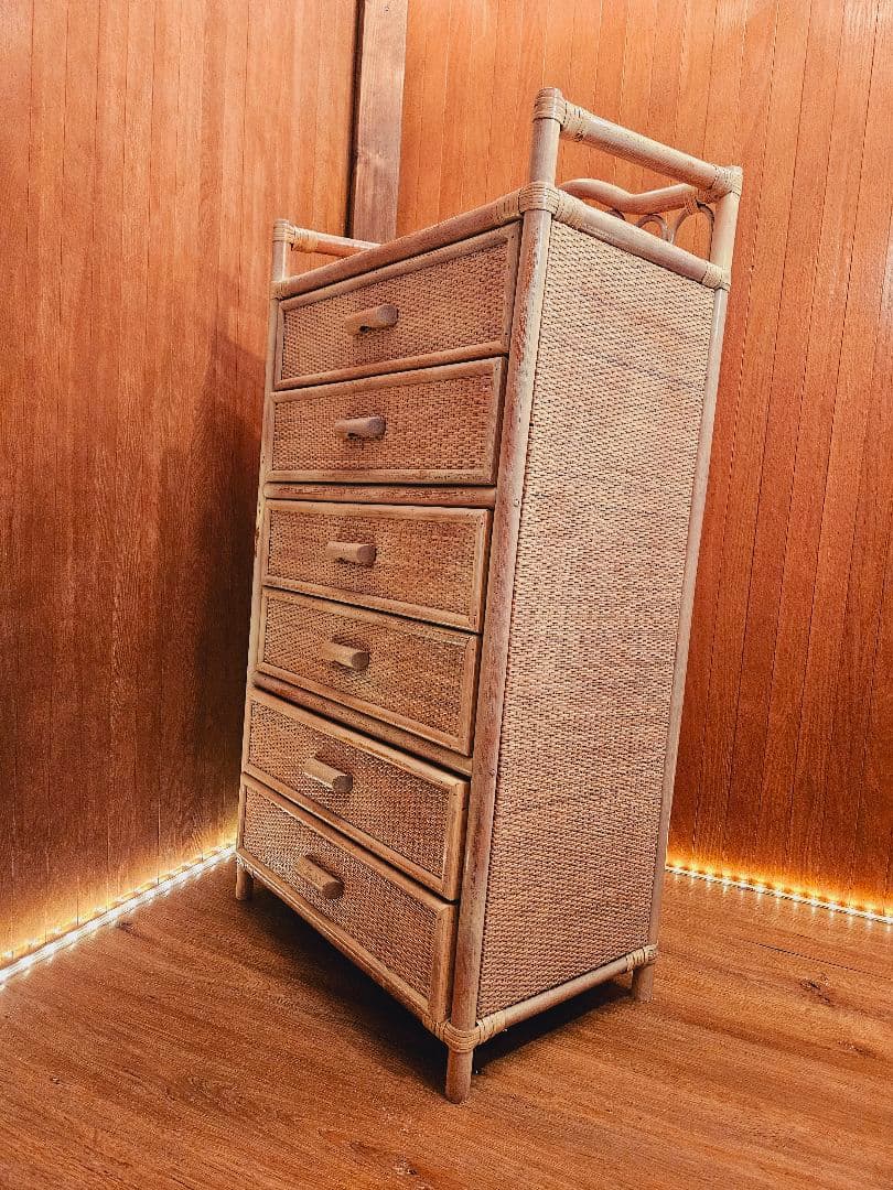 日本製 ラタンチェスト アンティーク加工 藤家具 ヴィンテージ 無垢材