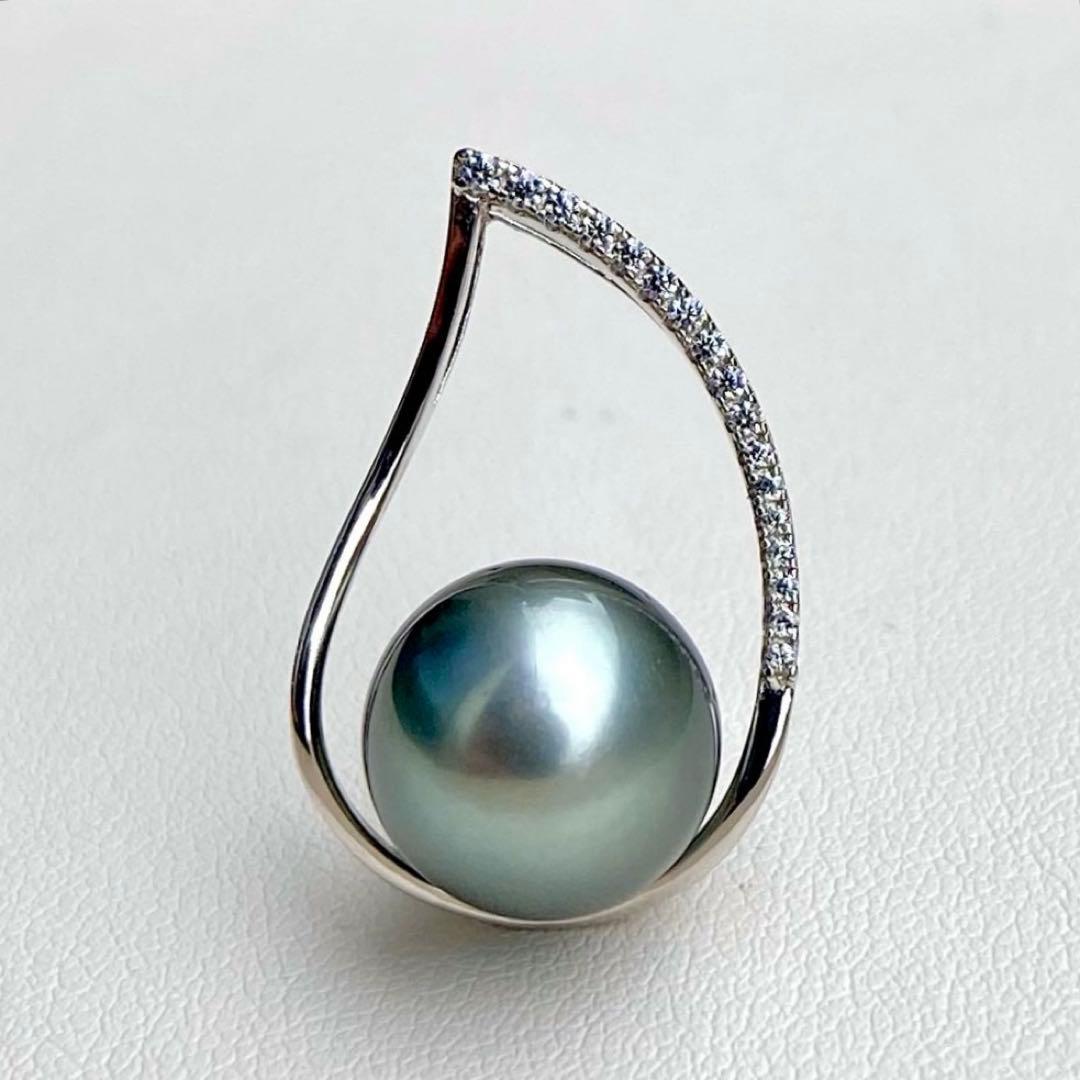 本真珠南洋黒蝶真珠ブルーグレー12㍉大玉s925ネックレスBEN916