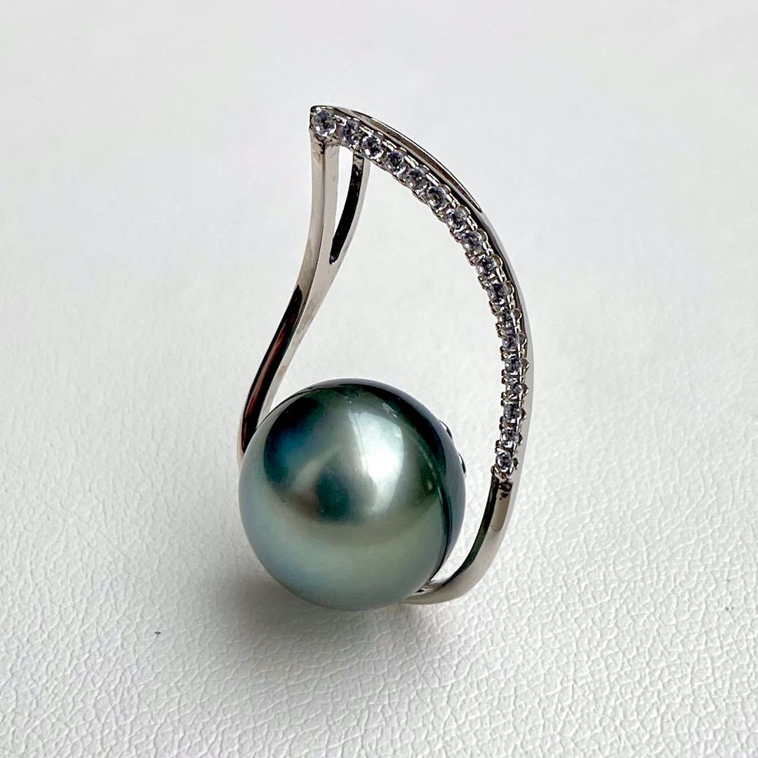 本真珠南洋黒蝶真珠ブルーグレー12㍉大玉s925ネックレスBEN916