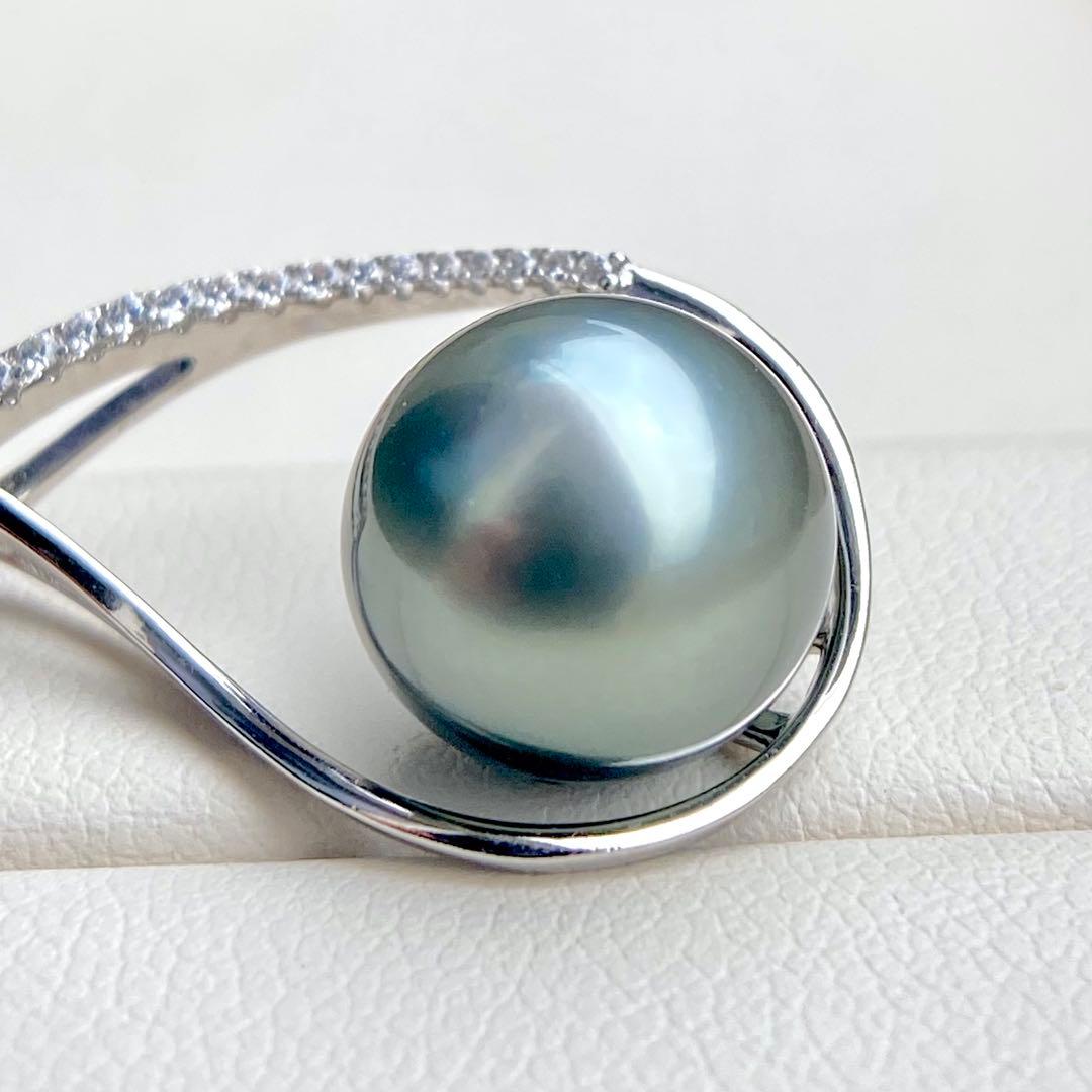 本真珠南洋黒蝶真珠ブルーグレー12㍉大玉s925ネックレスBEN916