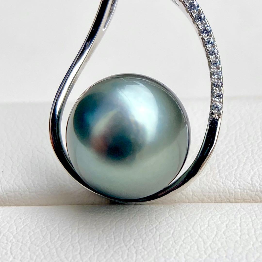 本真珠南洋黒蝶真珠ブルーグレー12㍉大玉s925ネックレスBEN916