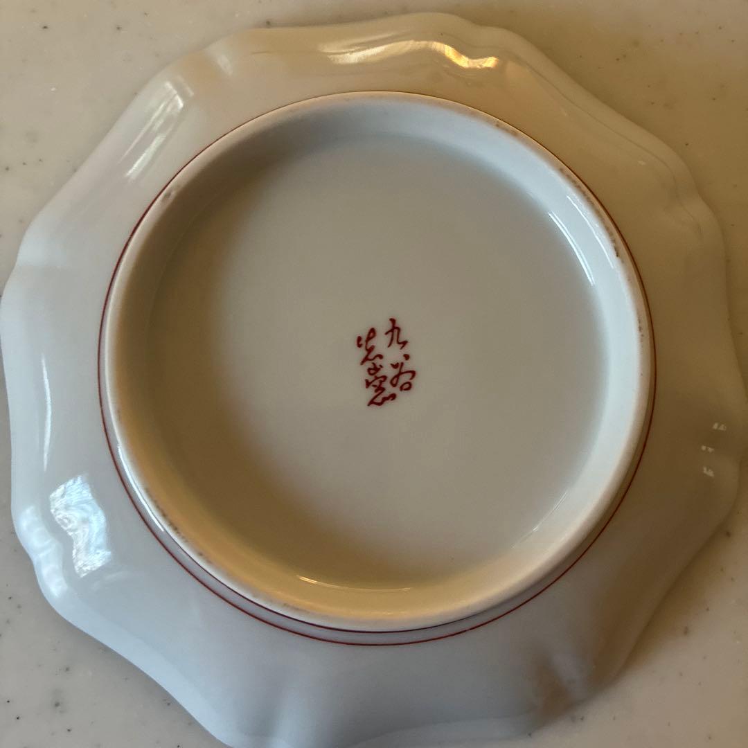 九谷焼　光山窯　赤絵　金彩　八角　輪花　銘々皿　５枚セット