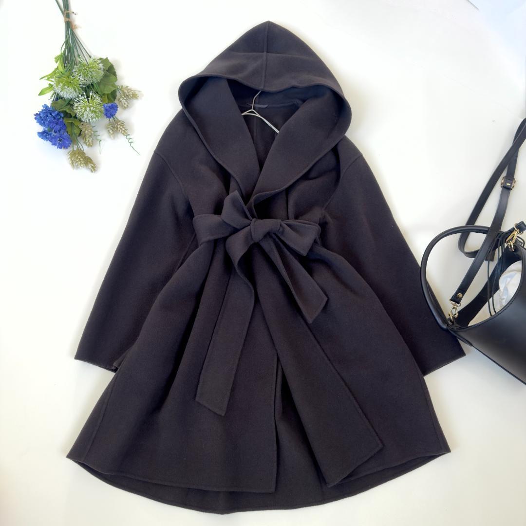 近年　定価6万　アルアバイル　ウールカシミヤ混リバーフーディコート　ベルト付き