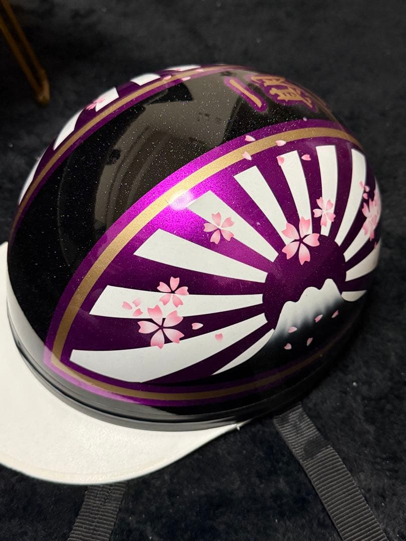 コルク半　カスタム　富士日章　3つボタン　ブラックホワイトパープル　ラメ　桜