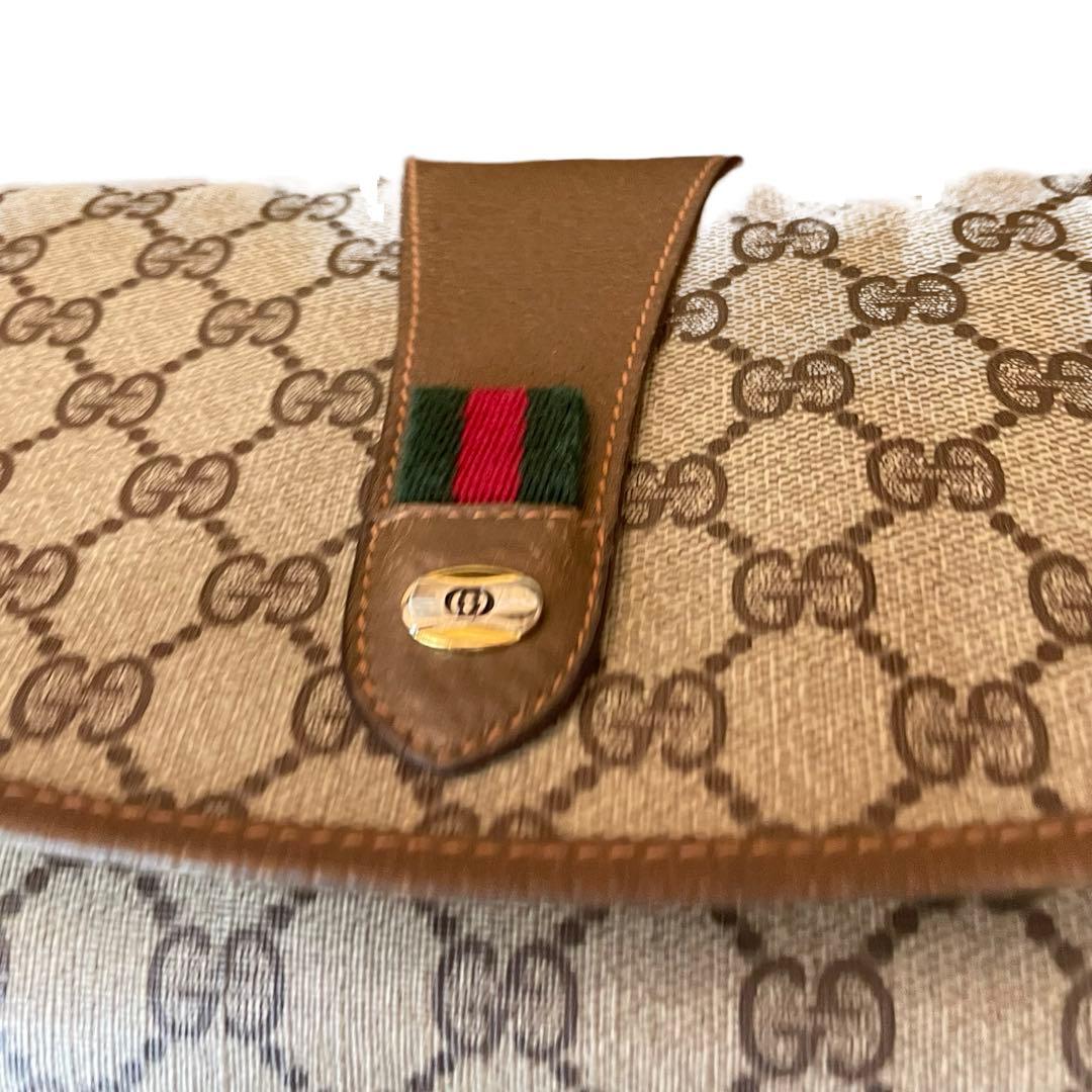 【レア】GUCCI クラッチバッグ シェリーライン GG柄 PVC レザー 茶