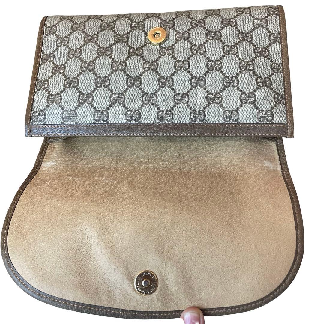 【レア】GUCCI クラッチバッグ シェリーライン GG柄 PVC レザー 茶