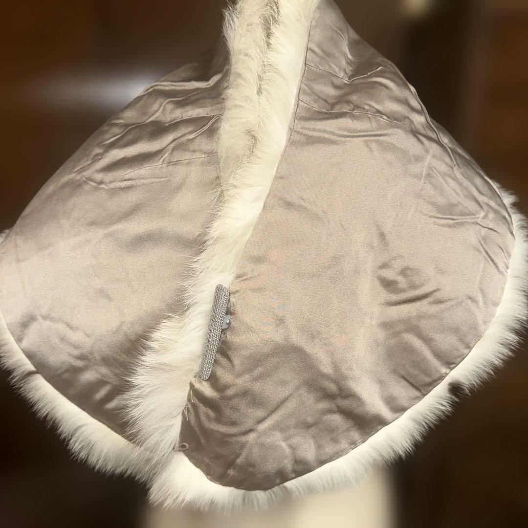 即日発送可能着物　振り袖成人式ストールベージュファーショールクリップ付きリンクス