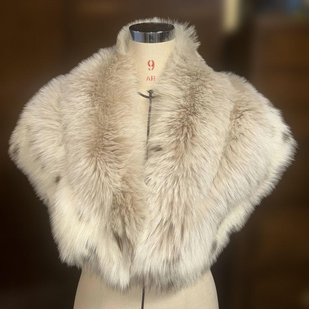 即日発送可能着物　振り袖成人式ストールベージュファーショールクリップ付きリンクス