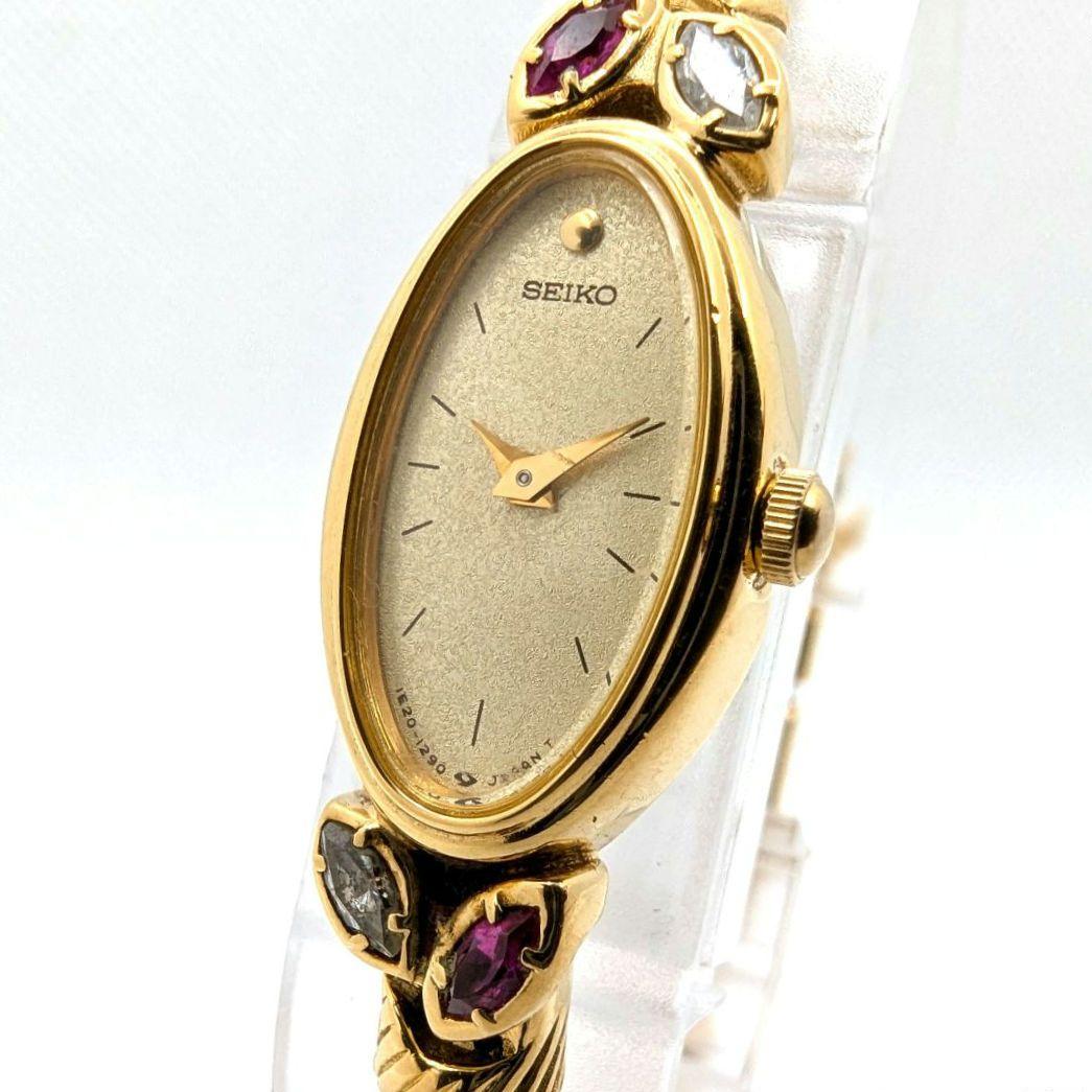 SEIKO ゴールド 色石 バングルウォッチ 腕時計 不動