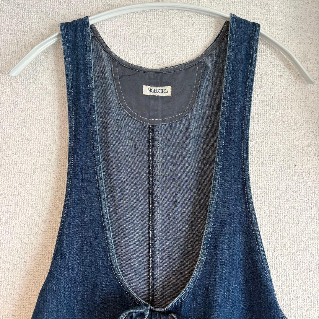 インゲボルグ INGEBORG デニム ジャンパースカート ノースリーブ リボン