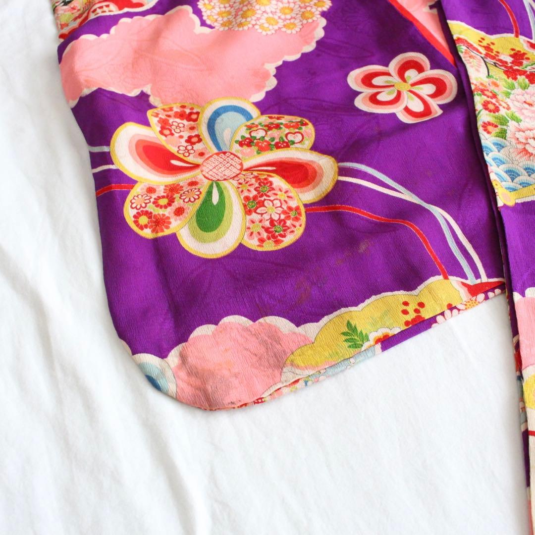 七五三 3歳 子供 女の子 アンティーク 紫 正絹 着物 被布 セット