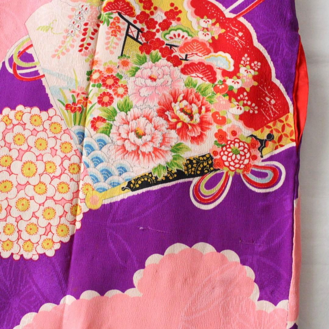 七五三 3歳 子供 女の子 アンティーク 紫 正絹 着物 被布 セット