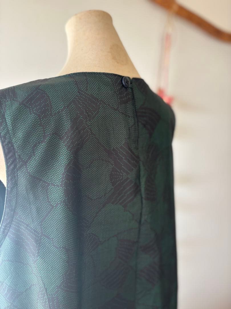 新品　大島紬　着物リメイクワンピース　グリーン