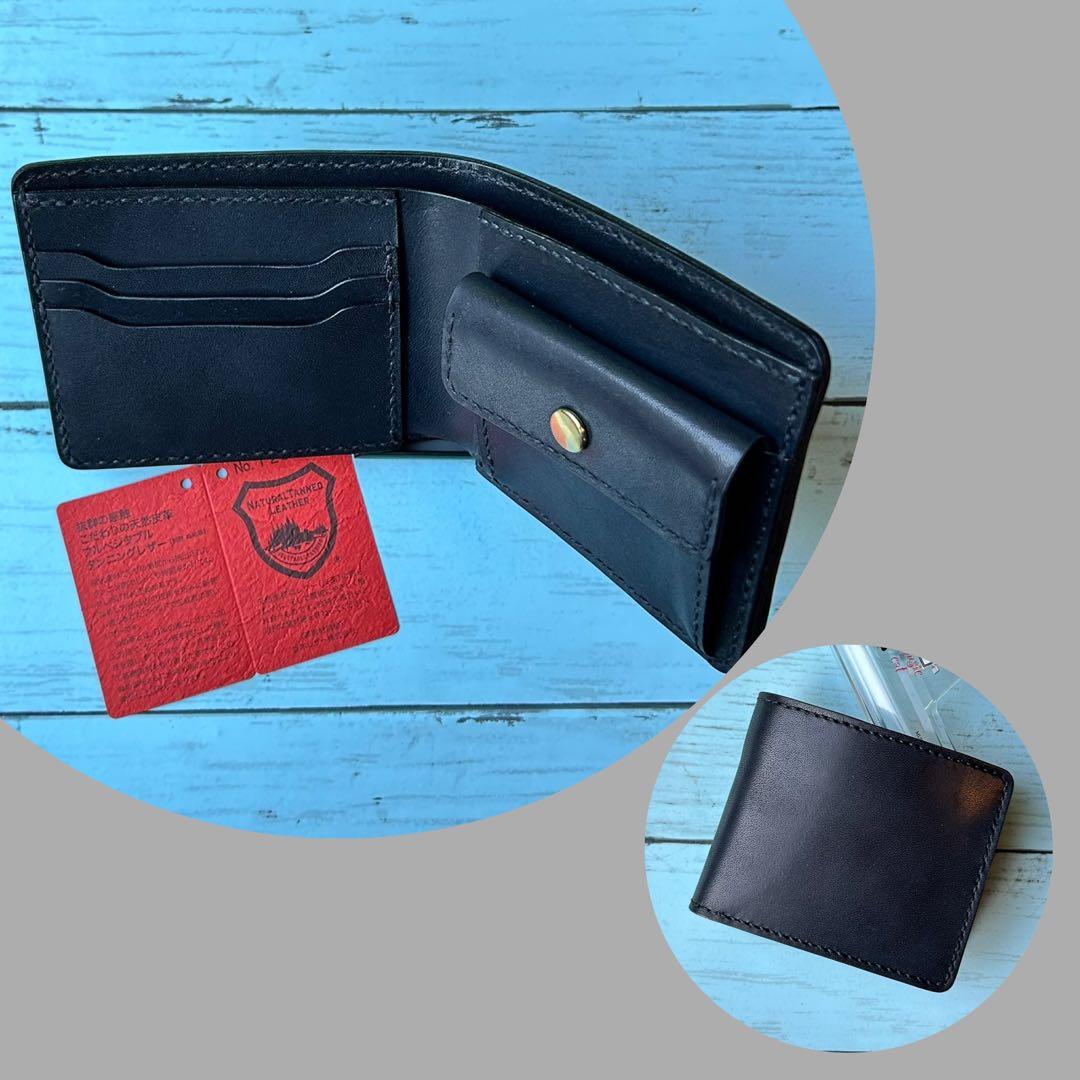 栃木レザー　二つ折り財布　コンパクトウォレット　本革　牛革　ハンドメイド