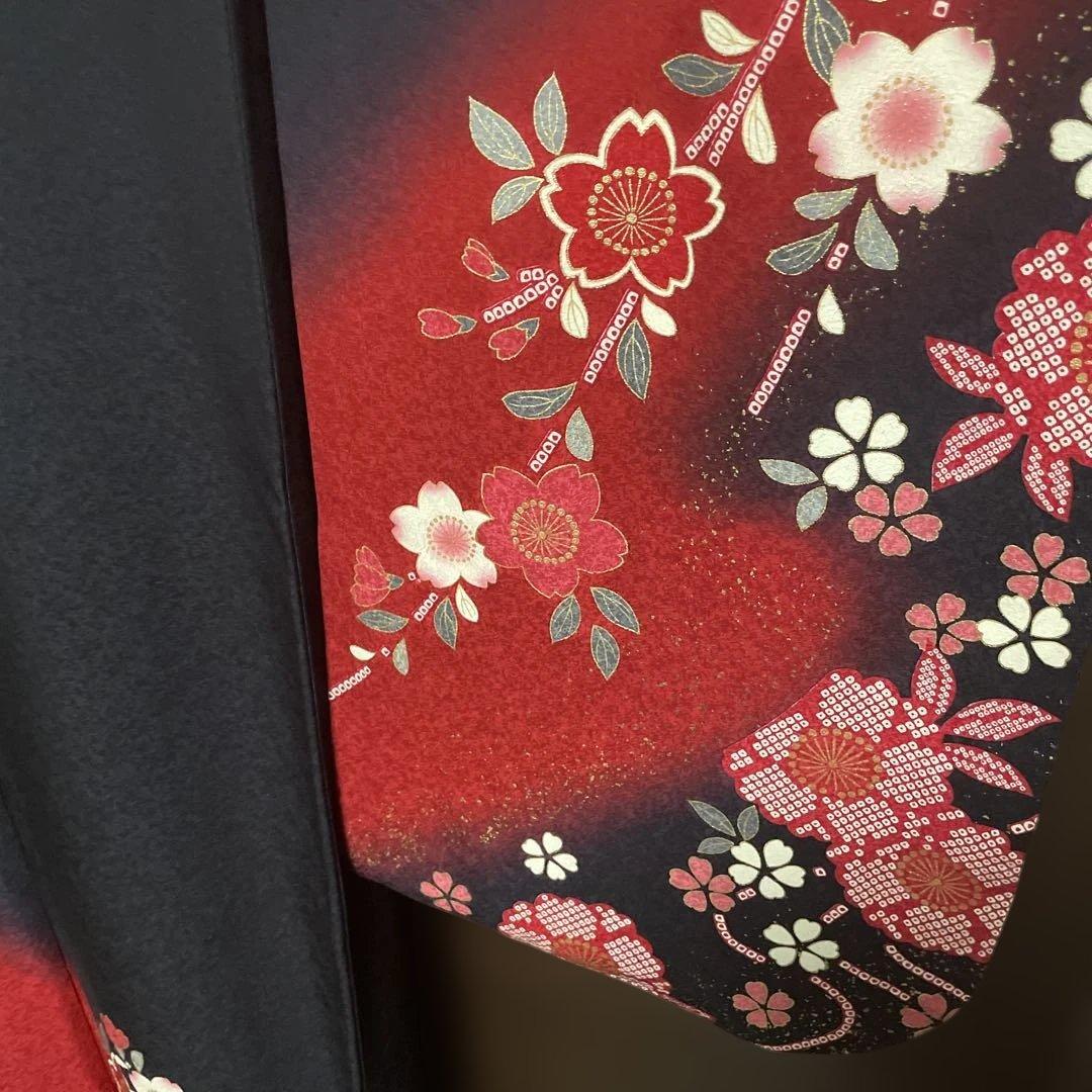 【ルークさま専用】振袖と半衿付き長襦袢セット　赤　黒　桜　金彩　トールサイズ美品
