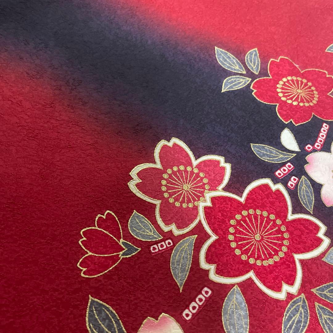 【ルークさま専用】振袖と半衿付き長襦袢セット　赤　黒　桜　金彩　トールサイズ美品