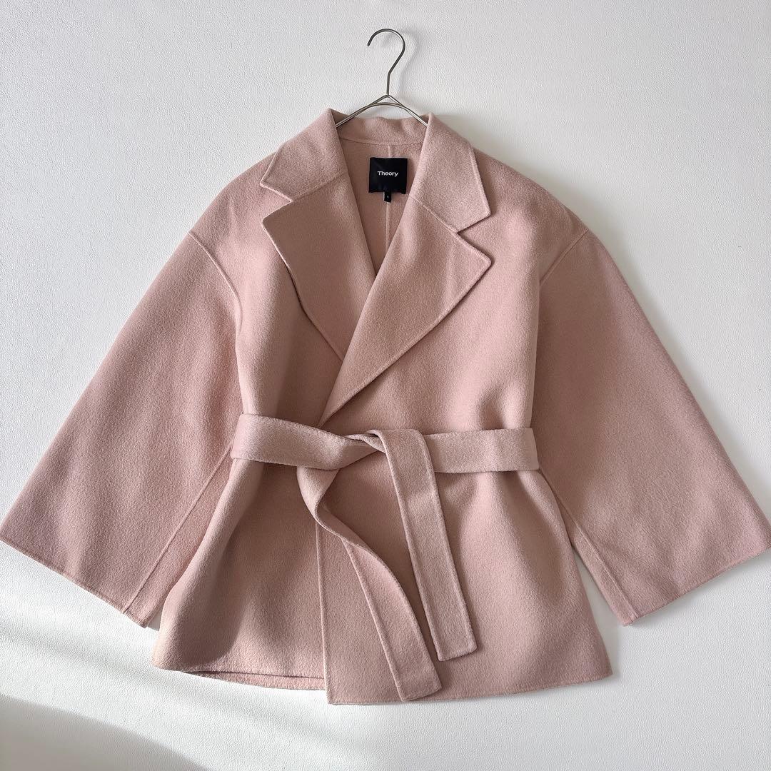 【定価6.4万】セオリー カシミヤ混 ダブルフェイスコート ピンクS