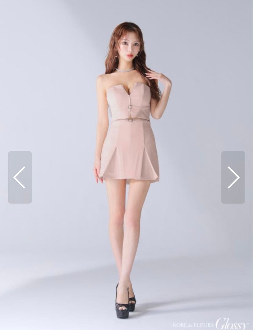 ROBE de FLEURS ピンクストラップレスドレス