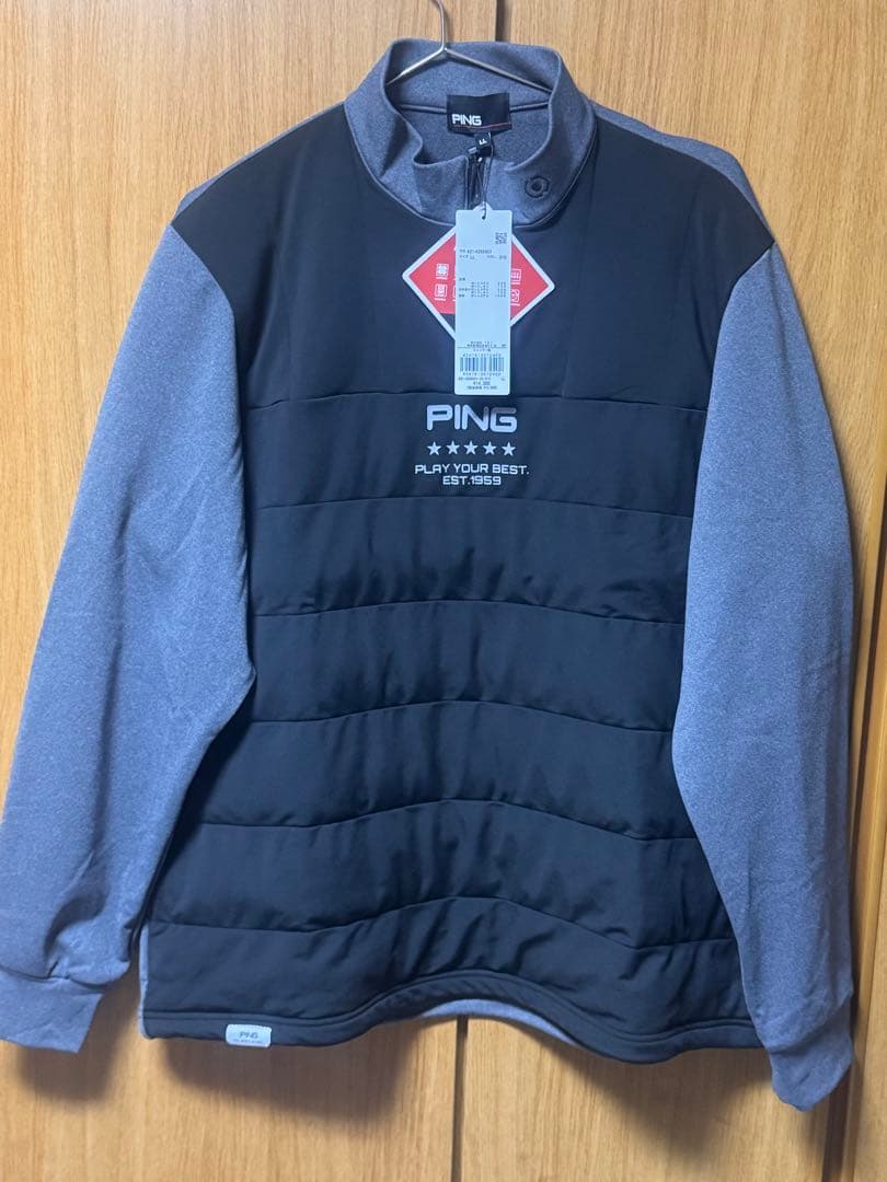 1*0様 【ラスト1点】PING ハーフジップシャツ ウェアグレー×ブラック サ