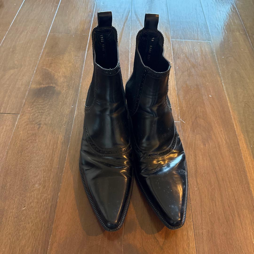 DOLCE&GABBANA ブラック レザー サイドゴアブーツ