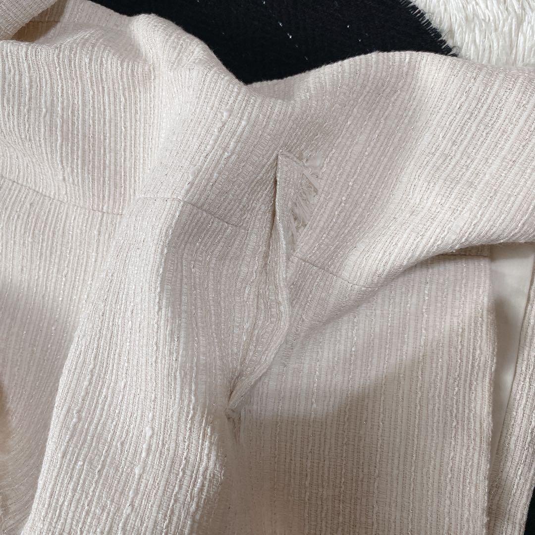 UNITED ARROWS　ツイードノーカラージャケット　アイボリー　ラメ　40