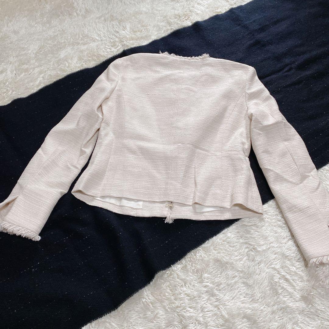 UNITED ARROWS　ツイードノーカラージャケット　アイボリー　ラメ　40