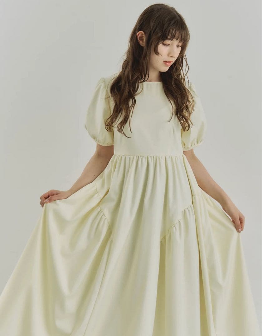 YOURMLE PUFF SLEEVE RIBBON DRESS ホワイト