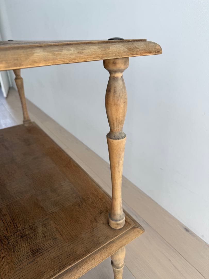 木製アンティーク2段式 キャスター付きワゴン　フランスアンティーク