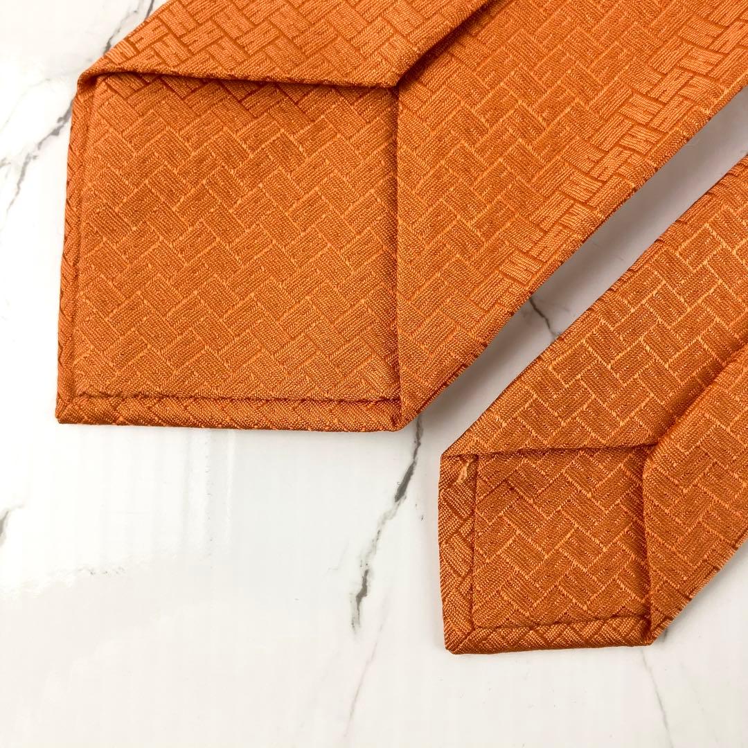 け。　極美品　エルメス　ネクタイ　ファソネ　H柄　H織　ソリッド　オレンジ