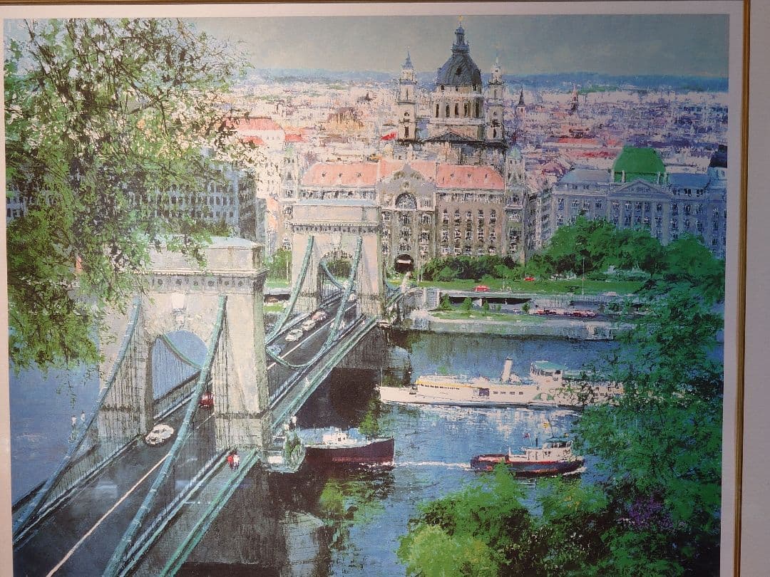 【特別価格、リトグラフ、真作】小田切訓『ドナウの橋』、直筆サイン、エディション入