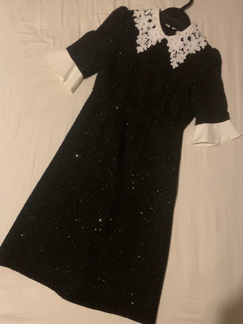 まりも【美品】Leja 花柄レースカラースパンコールAラインワンピース